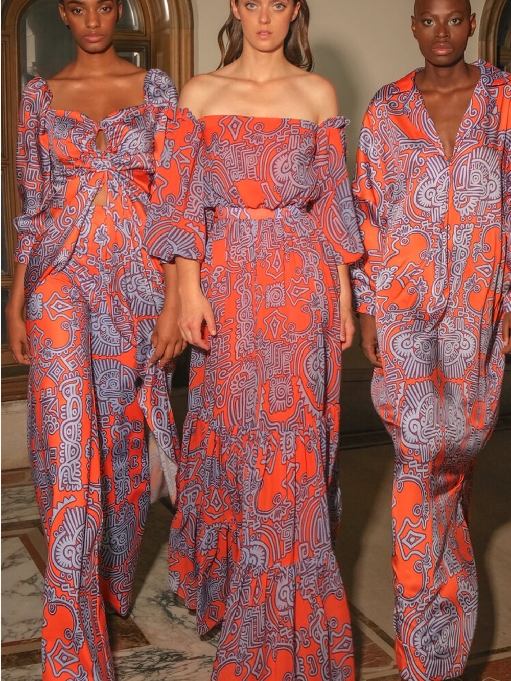 Andres otalora TIKUNA OFF-THE-SHOULDER CHIFFON MAXI DRESS IN PRINT NWT Size M - Picture 5 of 16